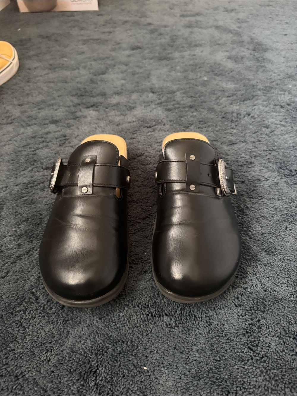 Black Leather Buckle Clog